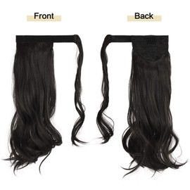 Sofeiyan Curly Ponytail Extension 15 Inch Heat Resistant Synthetic Natural Wavy Hairpiece Wrap Around Pony Tail Hair Extensions for White Black Women Hair Piece, Darkest Brown