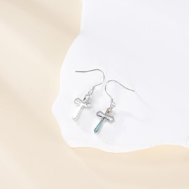 DAYLINLOVE Berg Ohrringe 925 Sterling Silber Senfsamen Kreuz Türkis Ohrringe Berg Glaube Schmuck Geschenke für Frauen