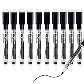 Autoau Whiteboard Markers, Pack of 10, Foil Pen, Wipeable Magnetic Whiteboard Pens, Black, Dry Erase Marker for Whiteboards, Memo Board, Flipchart (11.3 x 1 cm)