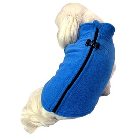 Cara Mia Dogwear Dog Fleece Zip Back Harness Vest Jumper Sweater Coat for SMALL BREED Dogs (Large, Blue)