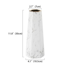 12inch White Gold Finish Marble Ceramic Flower Vase Home Decor Vase and Table Centerpieces Vase - Ideal Gifts for Friends and Family, Christmas, Wedding, Bridal Shower