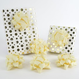 AIMUDI Ivory Grosgrain Gift Bows 4.5'' Present Bows for Gift Wrapping Self Adhesive Gift Wrap Bows for Party, Holiday, Baby Shower, Wedding Decorations - 6 Counts