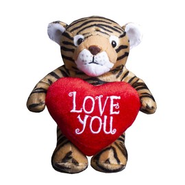 Plushland Stuffed Animal with Red Heart – Love You- Plush Animals Toy for Kids & Adults - Embroidered Heart Pillow -8 inches (Tiger)