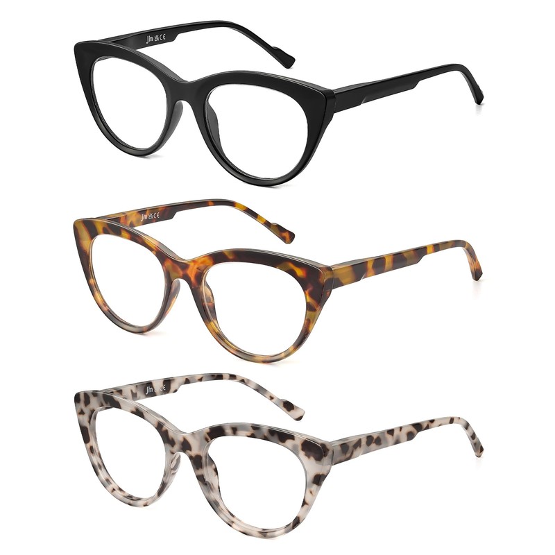 JM 3 Pack Stylish Cat Eye Reading Glasses for Women,
