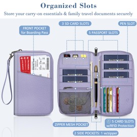 FINTIE Family Passport Holder Wallet, RFID Blocking Travel Document Organizer Clutch Bag Credit Cards Case Cover for Women Men, Lilac Purple