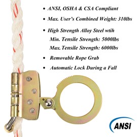 WELKFORDER Fall Protection Rope Grab with 2.25 inch Connecting Eye Auto-Trail Double Locking Rope Grabs Fall Arrester Used with 5/8” Lifeline Rope for Construction, Climbing ANSI/OSHA Compliant