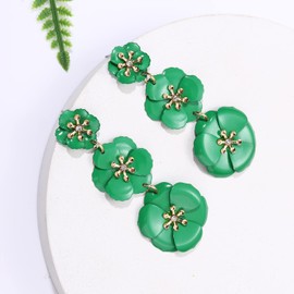 NVENF Flower Dangle Earrings Tiered Triple Floral Drop Stud Earrings Ear Drop for Parties (Green)