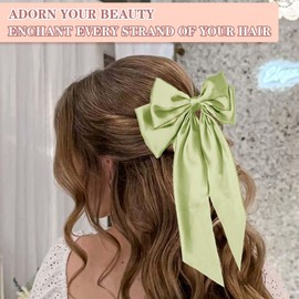 STGDAK Hair Bow Clips Elegant Hair Bows Olive Green Bow Hair Clips Satin Silky Hair Ribbon Bow Oversized Coquette Bow Layers Bowknot Barrette Metal Clips Bow Hair Accessories For Wedding Prom