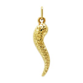 Gold Large Italian Horn Charm - 10 Karat Gold - Diamond Cut Italian Horn Pendant - Dangle Charm (Small)