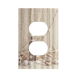 Nautical Coastal 1 Gang Single Duplex Light Switch Plate Outlet Cover Seashell Fishing Net Ocean Lighthouse Starfish Decorative Wall Plate Switchplate Electrical Faceplate Beach Theme Decor