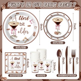 Romooa 168 Pcs 24 Sets a Tini Bit Older Party Supplies, Espresso Martini Paper Plates Napkins and Cups, Espresso Dessert Party Tableware Set, Dinnerware for Birthday Wedding Decoration