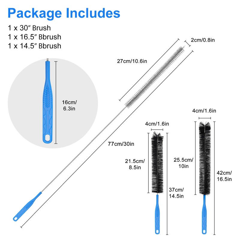 RedTagTown 3 PCS Drain Pipe Cleaning Brush Set – Flexible