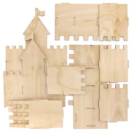 Baker Ross FE275 Castle Wooden Pen Pot Kits - Pack of 2, Wooden Crafts for Children to Decorate and Display, Desk Organisers for at Home and School, Brown
