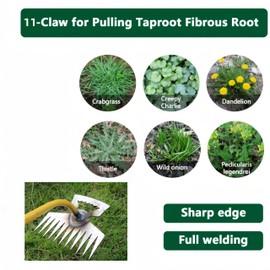 2 Pack Weed Puller Tool, Hand Weeder Tool, Stainless Steel Weeding Digger Tool.Upgrade 11 Teethes Dual Purpose Manual Multifunctional Weed Remover Tool for Vegetable Gardening Backyard Farm