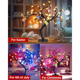 Smart RGB LED Cherry Blossom Tree Lamp, 16 Inch USB Lighted Bonsai for Desk, App Control Music Sync Timer, Color Changing Small Night Light for Bedroom Home Office Indoor Decor