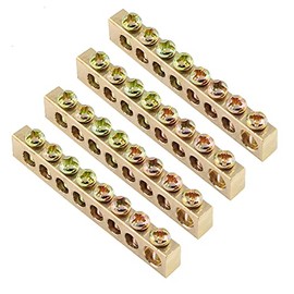 Bonsicoky 4Pcs Terminal Ground Bar Kit, 8 Terminal Positions Electrical Wire Screw Terminal Brass Grounding Bars