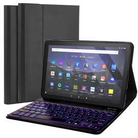 FunYaung Backlit Keyboard Case for Fire HD 10/10 Plus Tablet (2021 Release, 11th & 2023 Release, 13th) 10.1 inch, Slim Cover with 7 Colors Light Wireless Detachable Backlit Keyboard