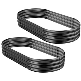 Land Guard 2Pcs Galvanized Raised Garden Bed Kit, 10×4×1ft Galvanized Planter Raised Garden Boxes Outdoor, Oval Large Metal Raised Garden Beds for Vegetables (Dark Grey)