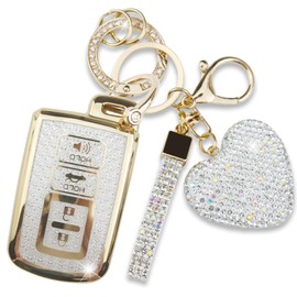Simocky Key Fob Cover with Heart Keychain, Girly Car Key Shell for Women, Compatible with Toyota Avalon Camry Corolla Highlander RAV4 2012-2019 Smart Remote Key Protector (4 Buttons-White)