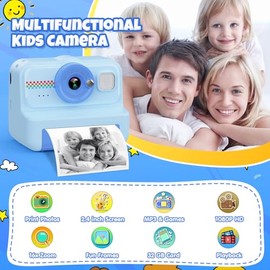 HiMont - Cámara de impresión instantánea para niños, 1080P HD, 3 Rollos de Papel y Tarjeta de 32 GB, Regalo Ideal para niños y niñas de 3 a 14 años (A