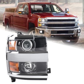 Duolctarms Chrome Projector Headlight Headlamp Assembly Compatible for 2015-2019 Chevy Silverado 2500HD 3500HD Right Passenger Side GM2503416