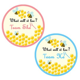Bee Gender Reveal Stickers,2 Inch Team Girl Team Boy Party Sticker,Bee Team He and She Baby Shower Labels Sticker,Gender Reveal Party Games Supplies,Bee Theme Baby Shower Decorations,120 Pcs