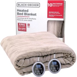 BLACK+DECKER Heated King Blanket, 90" x 100”, 10 Heat Settings, 10-Hour Timer - Cream