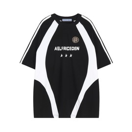 Aelfric Eden Oversized T-Shirt Streetwear Contrast Color Tee Unisex Vintage Black Racing Tshirts Summer Baggy Tops