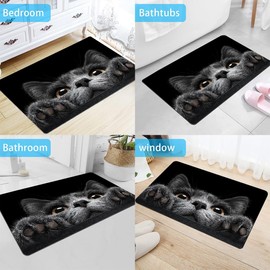 Rstick Grey Cat Peeking Printed Bathroom Rug Non - Slip Washable Rubber - Backed Bath Mat 16"x24"