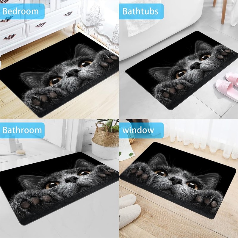 Rstick Grey Cat Peeking Printed Bathroom Rug Non - Slip