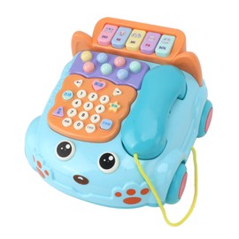 Baby Phone Toy Cartoon with Music Light Children Kids Pretend Phone Parent Child Interactive Educationcal Chinese English Bilingual Toy Blue