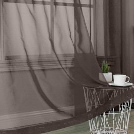 OVZME Basic Rod Pocket Sheer Voile Window Curtain Panels, Brown Chocolate Sheer Curtains 84 Inches Length for Bedroom, 2 x 42 x84