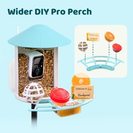 NETVUE by Birdfy Pro Perch - Wider Extension Perch to DIY Add-ons Including Suet Ball, Mini Hummingbird Feeder, Fruit Holder, Jelly Feeder and Welcome Card, Ideal for Bird Lover (Blue)