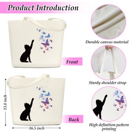 Butterfly Bag Cat Tote Bag Canvas Handbag, Funny Cat Butterfly Tote Bag, Gifts for Cat Lover Teen Mom Wife, Shoulder Bag Reusable Shopping Bags with Handles Beach Tote Cute Tote Bag for Women/STB29