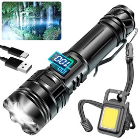 Rechargeable Flashlights High Lumens 10000LM Powerful Tactical Flashlight, Super Bright LED Flash Light USB C Long Lasting 15H, 5 Modes, IP65 Waterproof, COB Work Light for Security Hiking Camping
