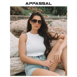 Appassal Retro Aviator Sunglasses for Women Mens Double Bridge 70s Shades AP3738, Gold/Brown Grey