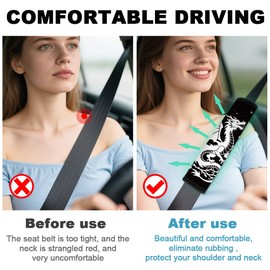 DOODLREAM 2Pcs Soft Auto Seat Belt Cover Pad White Dragon Car Seatbelt Shoulder Cushion for Comfortable Driving, Compatible with All Cars' Seatbelt and Backpack Straps