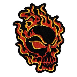 Flaming Skull Embroidered Patch Fire Skeleton Iron-On Evil Biker Emblem
