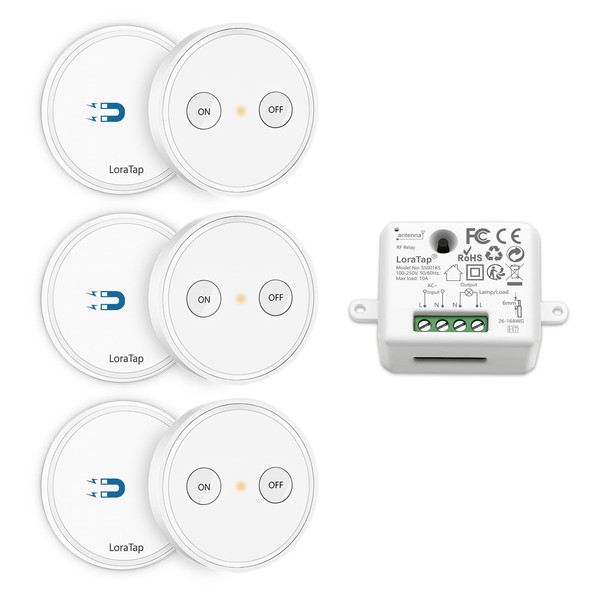 LoraTap Wireless Light Switch Set with 3 Remote Controls and