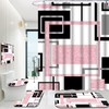 Onalasyc 4Pcs Pink Geometric Shower Curtain with Rugs Set Waterproof