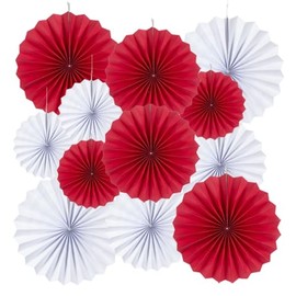 MOWO Red and White Paper Fans Wall Decoration Background Ceiling Hanging Decoration for Birthday Graduation St.George's Day England Theme Party,12pc