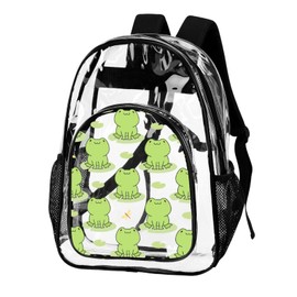 ZCJB-WSRY Frog Clear Backpack Heavy Duty for Girls Kids Boys Women Men - Large Cute PVC Frogs Theme Printing Transparent Backpacks for Schools Stadium Concerts Work - Clear/Black