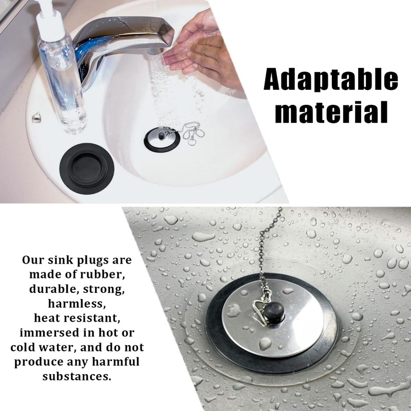 3-Pack Stainless Steel Sink Plug with Chain | Universal Drain