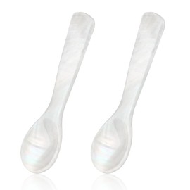 Mother of Pearl Spoons, Set of 2 - 9 cm White Caviar Spoons with Straight Handle, Ideal for Fish Caviar, Sushi and Delicacies, High Quality White Mother of Pearl Material for Elegant Serving