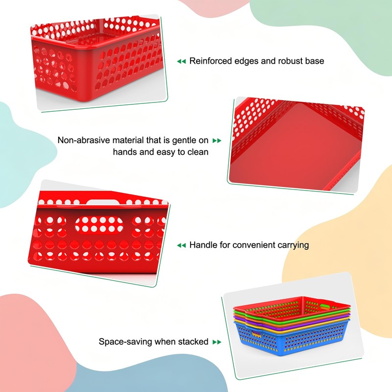 QRRICA 6 Pack Plastic Classroom Storage Baskets, Paper Trays for