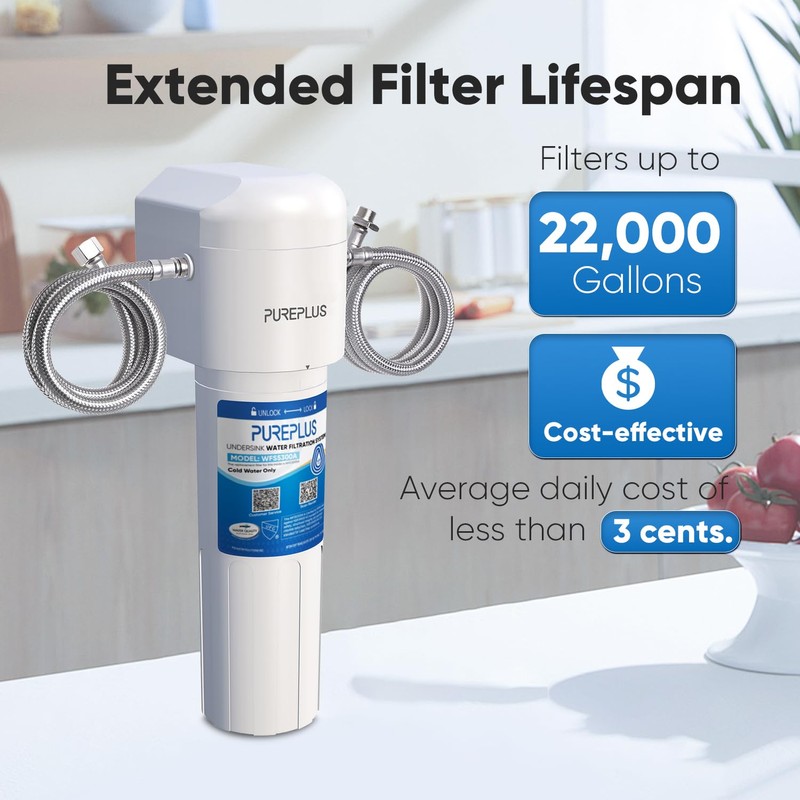 PUREPLUS Under Sink Water Filter System, 22000 Gallons, 99.99% Chlorine