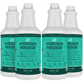MAXTITE 6% Hydrogen Peroxide Solution 4 Pack, 32 Fl Oz Bottles (Just Food-Grade H2O2 & Water!) - Ecofriendly Natural Cleaning Solution for Kitchen, Bath, Laundry & More - Child-Safe Cap Made in USA
