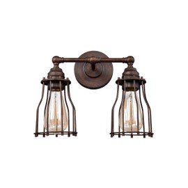 Feiss VS24002PRZ Calgary Industrial Vintage Wall Vanity Bath Lighting, Bronze, 2-Light (13"W x 11"H) 120watts