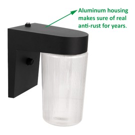 LIT-PaTH Dusk to Dawn Outdoor Wall Lantern, LED Jelly Jar Light, 11W 800 Lumens, 5000K Daylight White, Aluminum Housing Plus Clear Shade, Matte Black Finish, 1-Pack