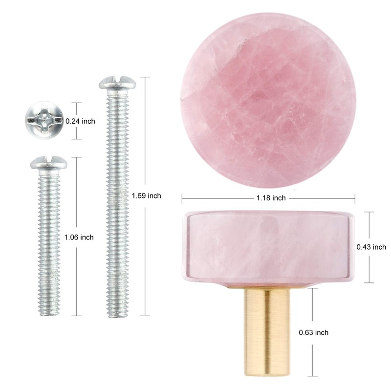 mookaitedecor Set of 4 Rose Quartz Drawer Knobs with Screws,